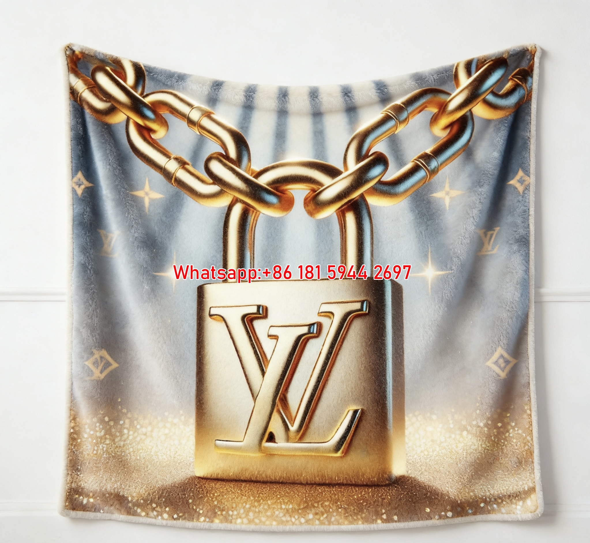 LV Gold Lock Flannel Blanket Luxury LV Padlock Throw 057